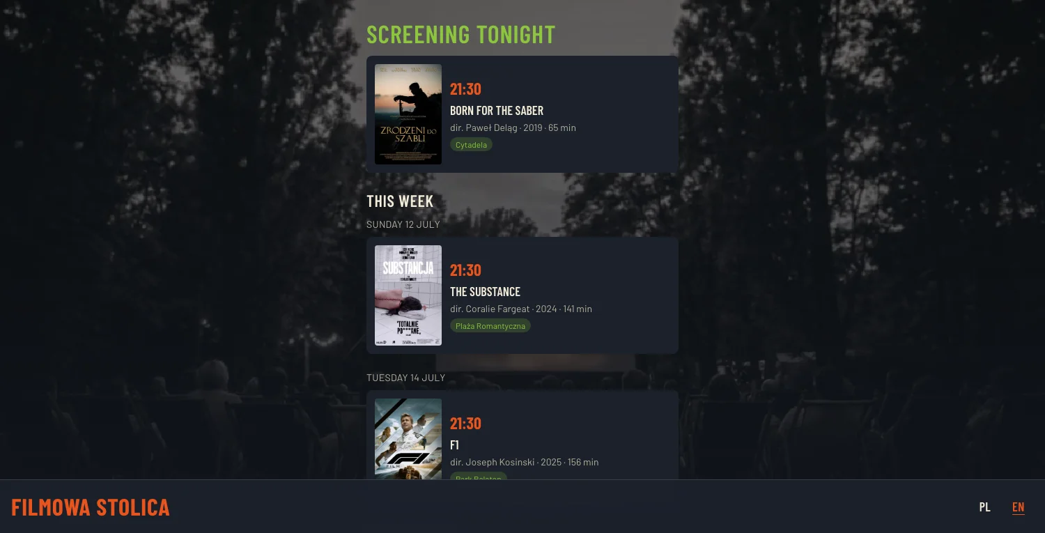 Filmowa Stolica open-air cinema schedule site