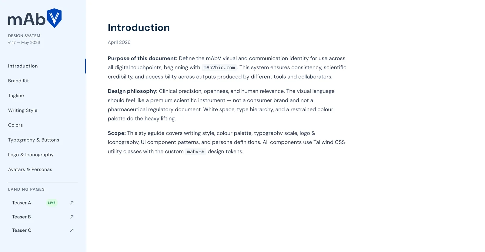 mAbV design system — introduction and structure